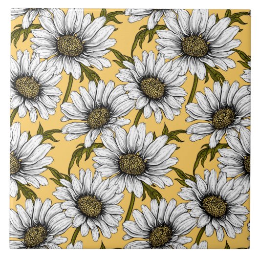 Weiße Gänse, wilde Blume auf Gelb Fliese (Vorderseite)