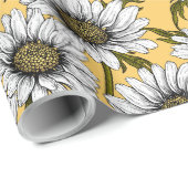 Weiße Gänse, wilde Blume auf Gelb Geschenkpapier (Rolleneckpunkt)