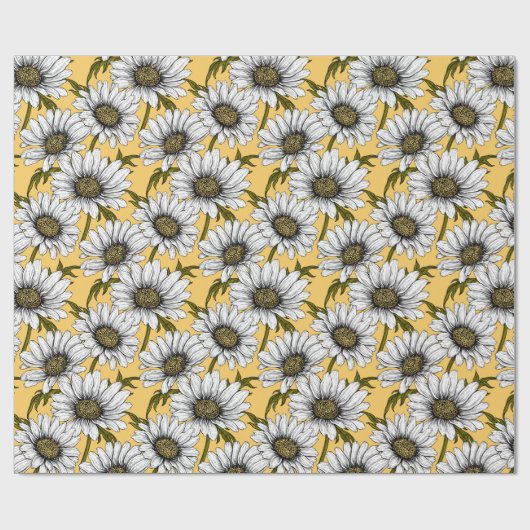 Weiße Gänse, wilde Blume auf Gelb Geschenkpapier (Flach)