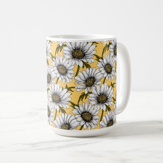 Weiße Gänse, wilde Blume auf Gelb Kaffeetasse (VorderseiteRechts)