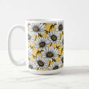 Weiße Gänse, wilde Blume auf Gelb Kaffeetasse
