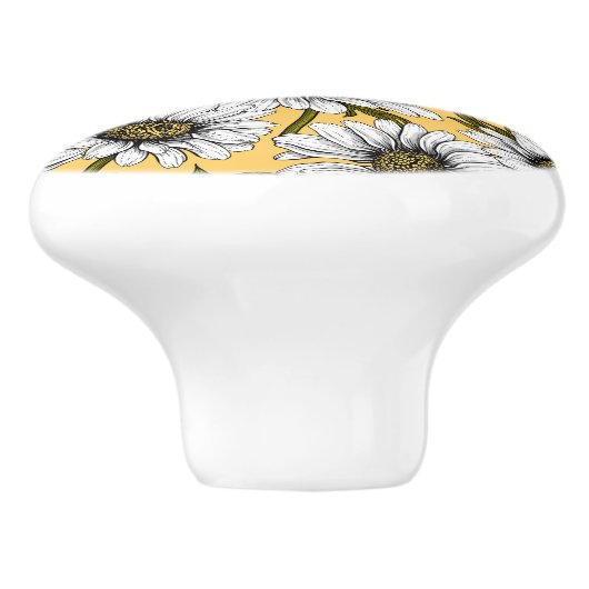 Weiße Gänse, wilde Blume auf Gelb Keramikknauf (Seitenansicht)