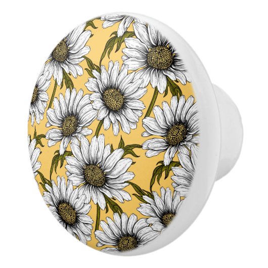 Weiße Gänse, wilde Blume auf Gelb Keramikknauf (Rechts)