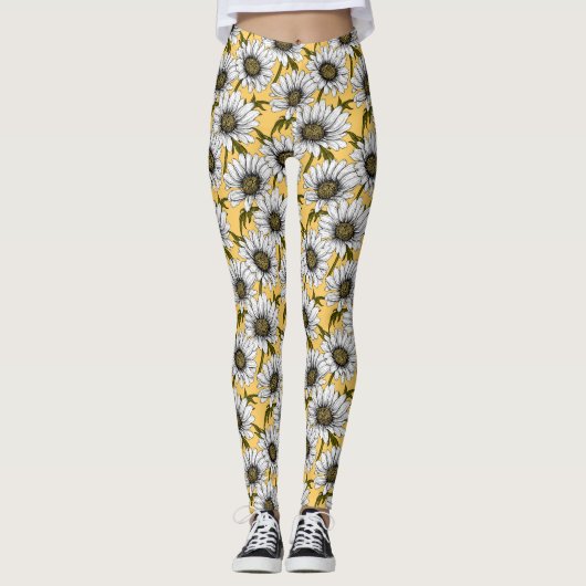 Weiße Gänse, wilde Blume auf Gelb Leggings (Vorderseite)
