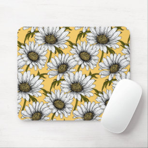 Weiße Gänse, wilde Blume auf Gelb Mousepad