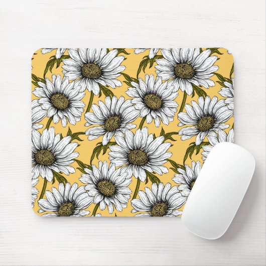 Weiße Gänse, wilde Blume auf Gelb Mousepad (Mit Mouse)