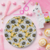 Weiße Gänse, wilde Blume auf Gelb Pappteller (Party)