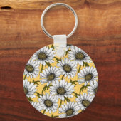 Weiße Gänse, wilde Blume auf Gelb Schlüsselanhänger (Vorderseite)