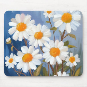 Weiße Gänseblümchen Aquarell Blumen Gemalt Mousepad