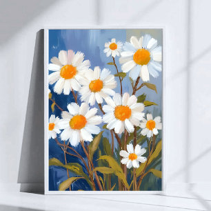 Weiße Gänseblümchen Aquarell Blumen Gemalt Poster