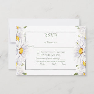 Weiße Gänseblümchen Aquarell-Blumen mit Silber RSVP Karte