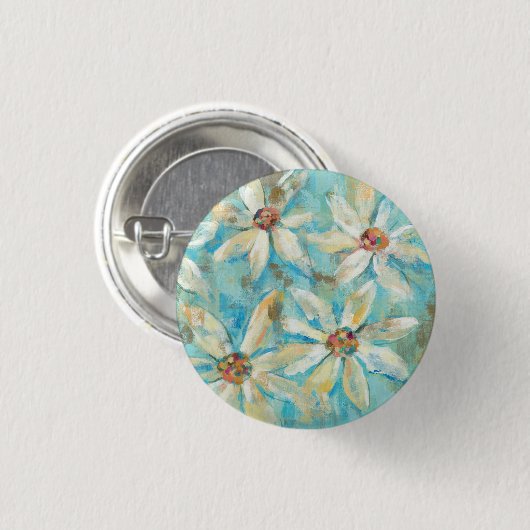 Weiße Gänseblümchen auf Blau Button (Vorne & Hinten)