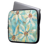Weiße Gänseblümchen auf Blau Laptopschutzhülle (Vorderseite Links)