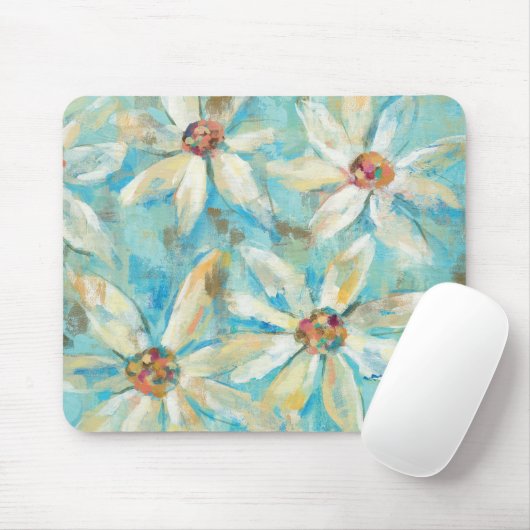 Weiße Gänseblümchen auf Blau Mousepad (Mit Mouse)