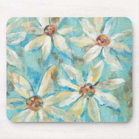 Weiße Gänseblümchen auf Blau Mousepad (Vorne)