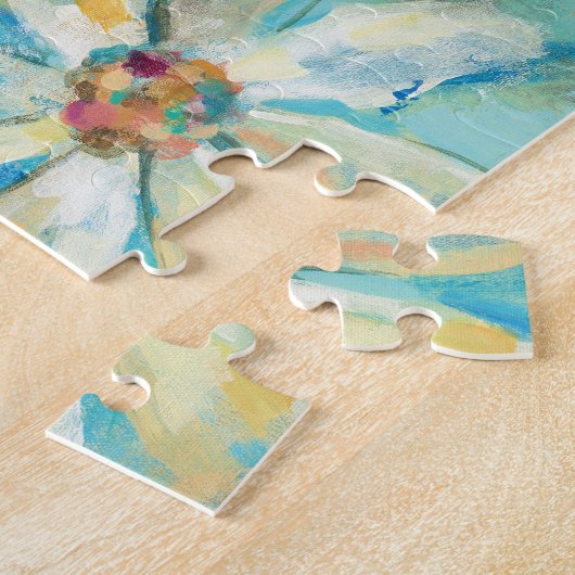 Weiße Gänseblümchen auf Blau Puzzle (Seite)