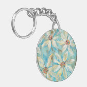 Weiße Gänseblümchen auf Blau Schlüsselanhänger (Vorderseite links)