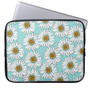 Weiße Gänseblümchen auf blauem vintage nahtlosem M Laptopschutzhülle