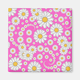 Weiße Gänseblümchen auf leuchtend rosa Hintergrund Magnet