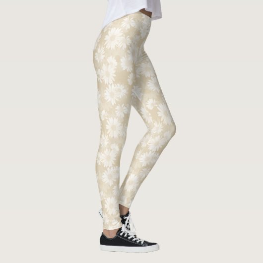 Weiße Gänseblümchen auf neutralem beige Leggings (Rechts)