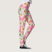 Weiße Gänseblümchen auf rosa Blumenmuster Leggings (Rechts)