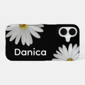 Weiße Gänseblümchen auf Schwarz iPhone 16 Hülle (Rückseite (Horizontal))