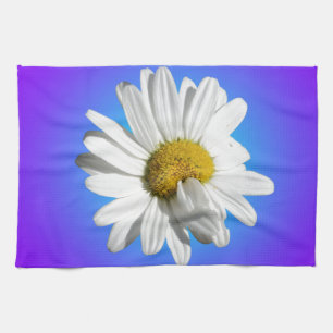 Weiße Gänseblümchen-Blumen-Blumen-Violett-Blau-Ver Geschirrtuch