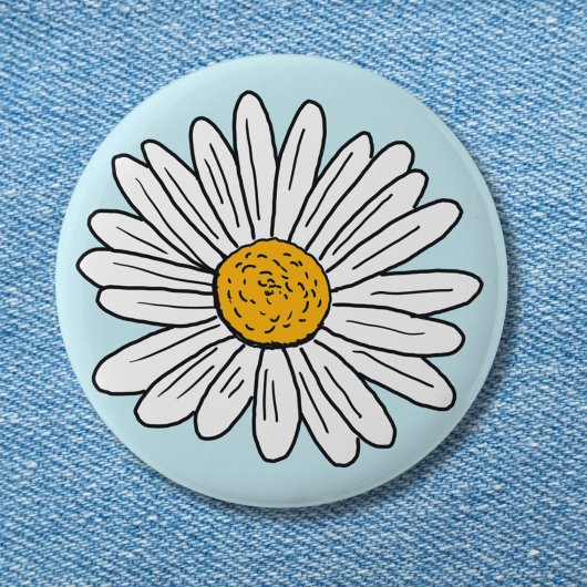 Weiße Gänseblümchen-Blumen-Florale Doodle-Kunst Button