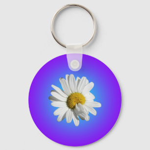 Weiße Gänseblümchen-Blumen Florale lila blaue Abst Schlüsselanhänger