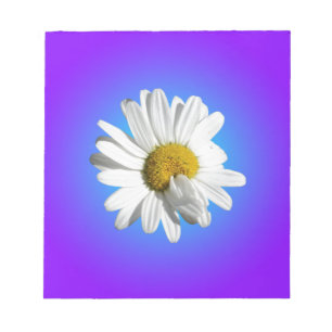 Weiße Gänseblümchen-Blumenflorale lila blaue Abstu Notizblock
