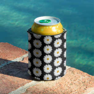 Weiße Gänseblümchen-Blumenmuster auf Schwarz Dosenkühler