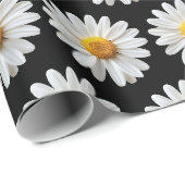 Weiße Gänseblümchen-Blumenmuster fett Schwarz Geschenkpapier (Rolleneckpunkt)