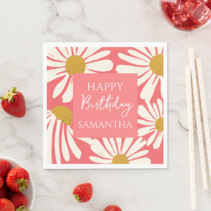 Weiße Gänseblümchen-Blüten – Florale Geburtstagsga Serviette