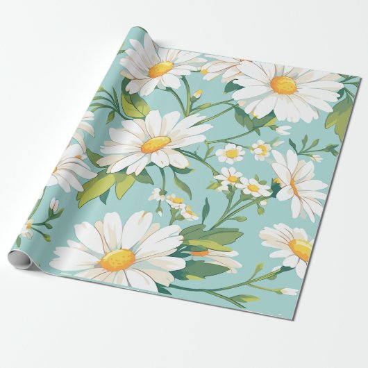 Weiße Gänseblümchen gemustert Geschenkpapier (Ungerollt)