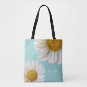 Weiße Gänseblümchen Hell Türkis Personalisiert Tasche (Vorderseite)