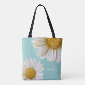 Weiße Gänseblümchen Hell Türkis Personalisiert Tasche (Rückseite)