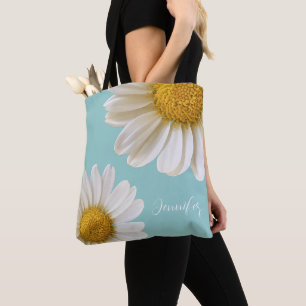 Weiße Gänseblümchen Hell Türkis Personalisiert Tasche