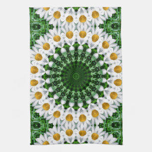 Weiße Gänseblümchen-Mandala mit frischer grüner Sy Geschirrtuch