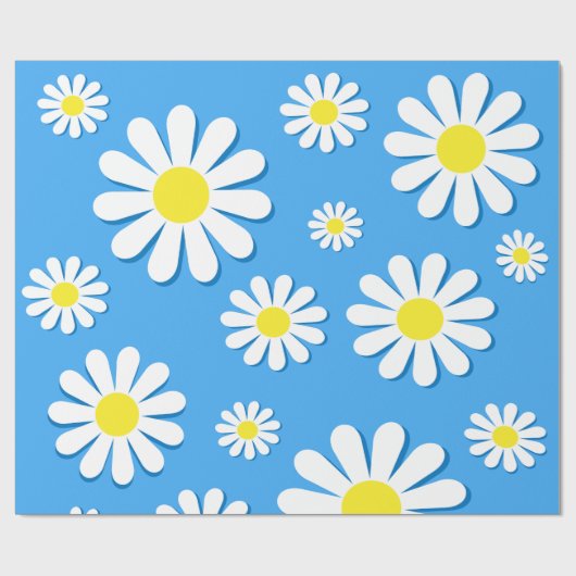 Weiße Gänseblümchen mit blauem Hintergrund Geschenkpapier (Flach)