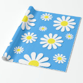 Weiße Gänseblümchen mit blauem Hintergrund Geschenkpapier (Ungerollt)