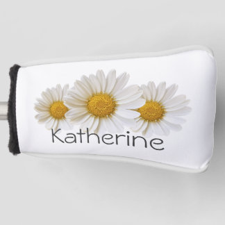 Weiße Gänseblümchen mit individuellem Namen Golf Headcover