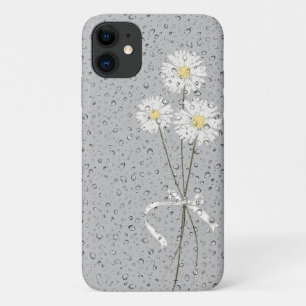 weiße Gänseblümchen mit Regentropfen auf Grau Case-Mate iPhone Hülle