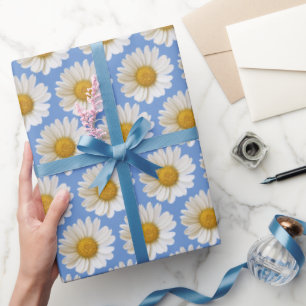 Weiße Gänseblümchen-Muster auf blauem Hintergrund Geschenkpapier