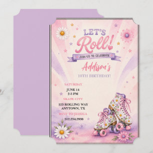 Weiße Gänseblümchen Rollschuhe Pink & Purple Gebur Einladung