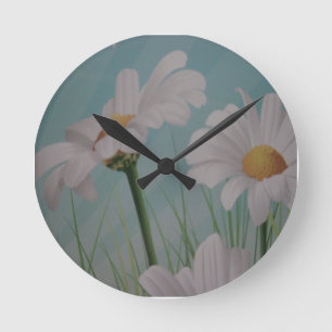 WEIßE GÄNSEBLÜMCHEN RUNDE WANDUHR