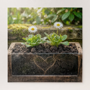 Weiße Gänseblümchenpflanzen in einem Blumenkasten Puzzle