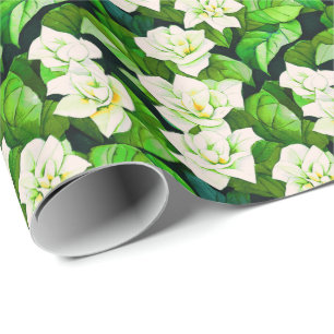 Weiße Gartenanlagen und Jade Green Blätter Geschenkpapier