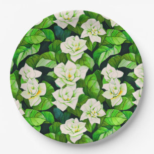Weiße Gartenanlagen und Jade Green Blätter Pappteller