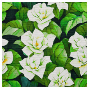 Weiße Gartenanlagen und Jade Green Blätter Stoff