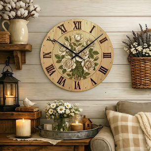 Weiße Gartenblumen Wanduhr
